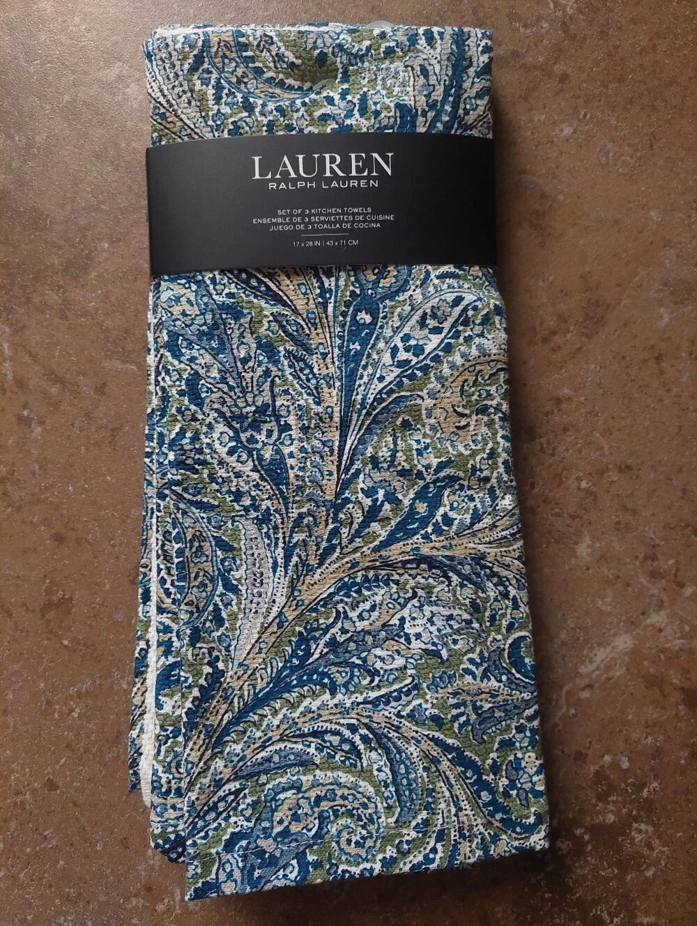 Lauren Ralph Lauren Blue, Green & Cream Paisley Kitchen Towels - Set of 3